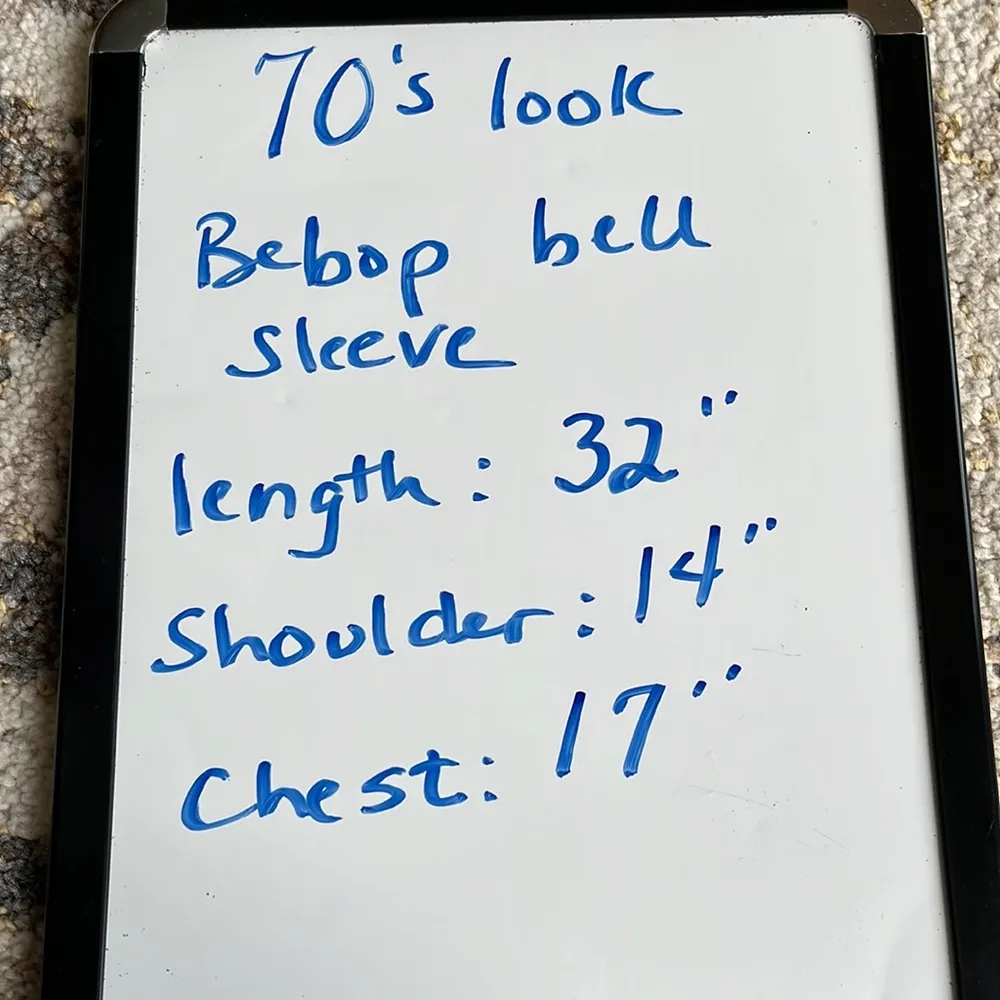 70s Retro Look Bell Sleeve Flared Hem Dress Long Sleeve Knit Green Floral Small - Image 13