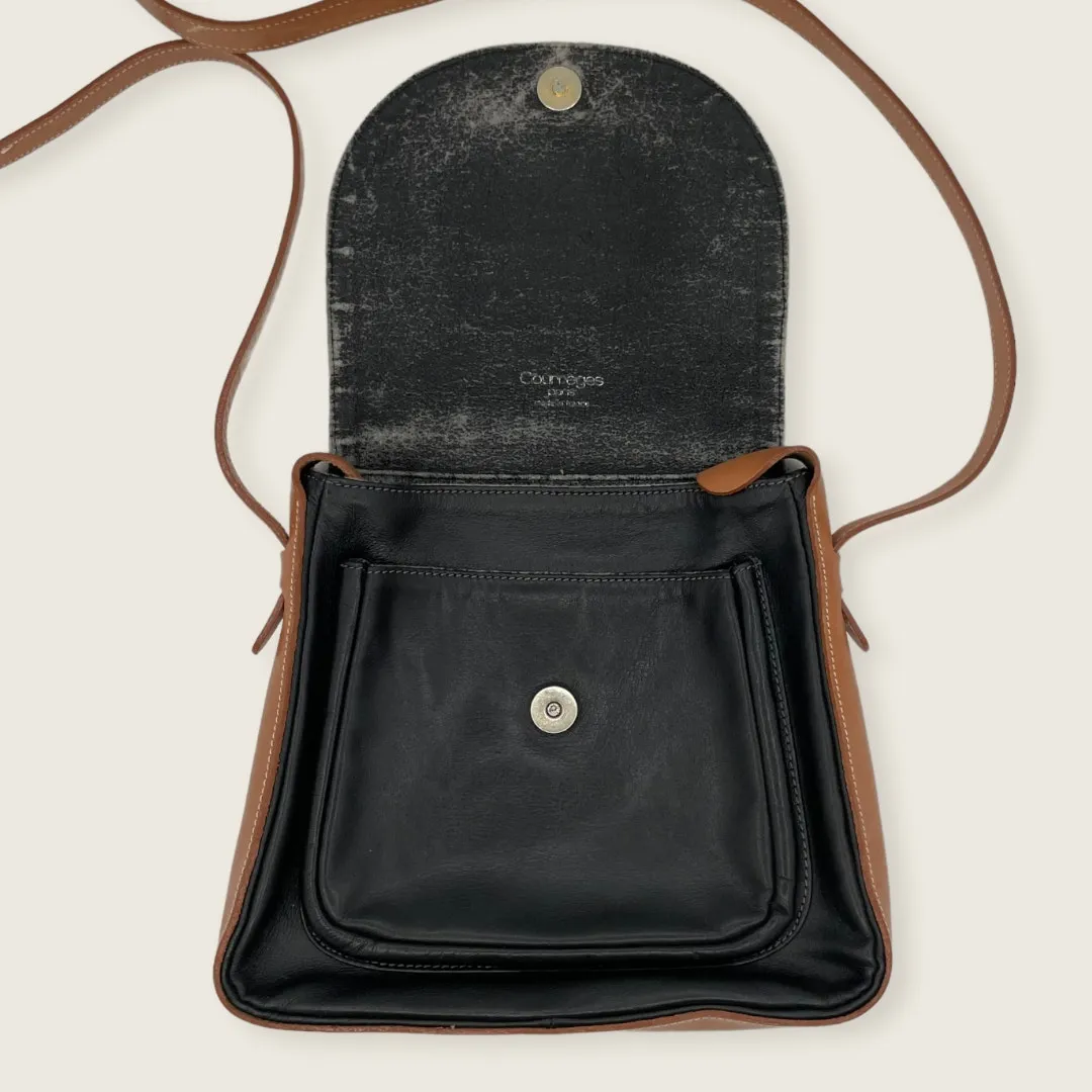 Courreges Duotone Brown Black Small Snap Flap Adjustable Crossbody Bag - Image 3