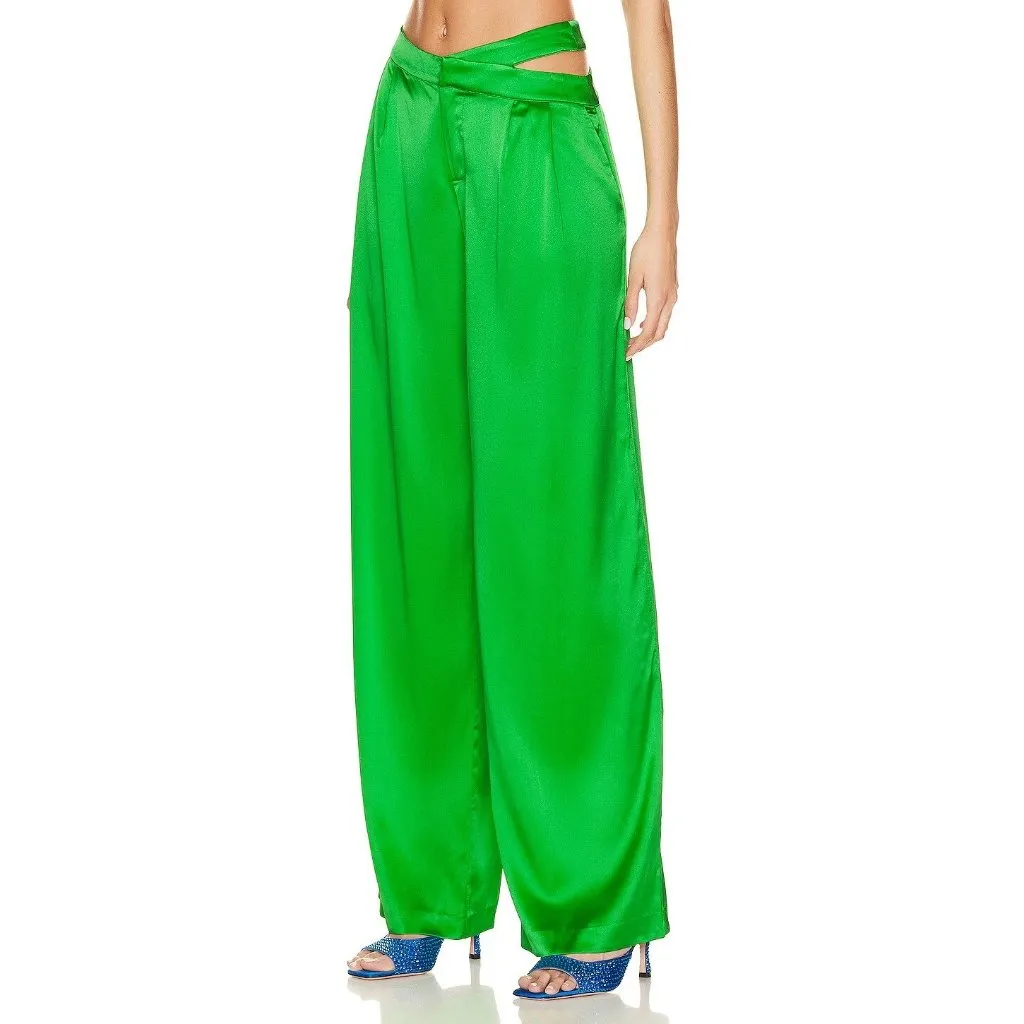 SEROYA Zarri Silk Wide Leg Pant Kelly Green Womens Size Small - Image 4