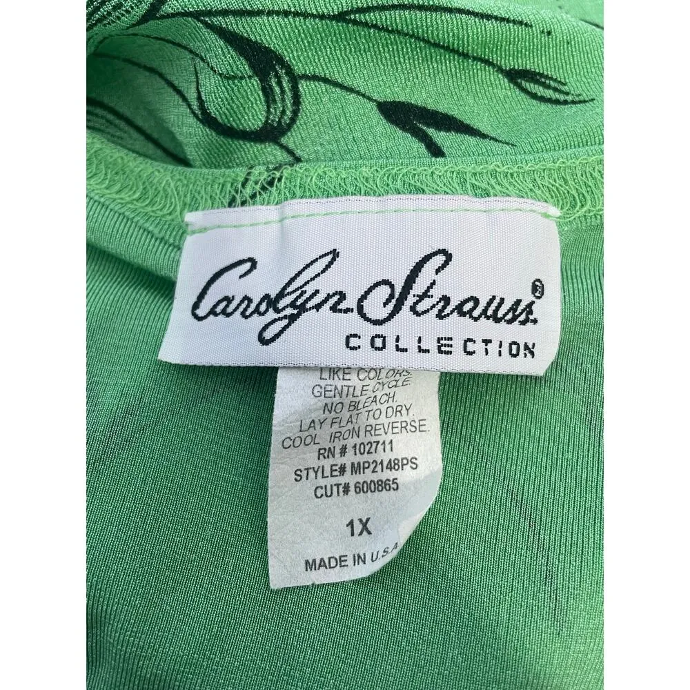 VTG Carolyn Strauss 2 Piece Skirt Set 1X Green Floral Liquid Knit Tropical Size XL - Image 6