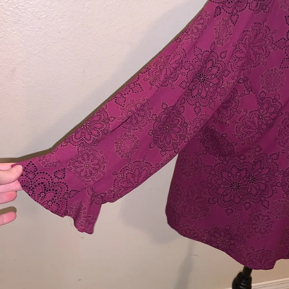 Covington  purple ruffle sleeve Diamond button floral pattern button down blouse - Image 6