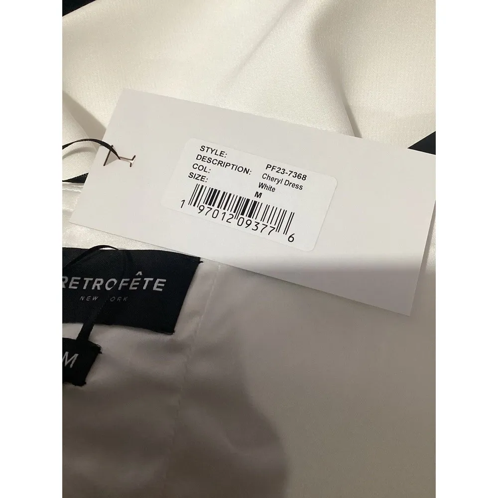 Retrofete Cheryl White Back Full Zip Sweetheart Neckline Midi Dress Sleeveless M - Image 9