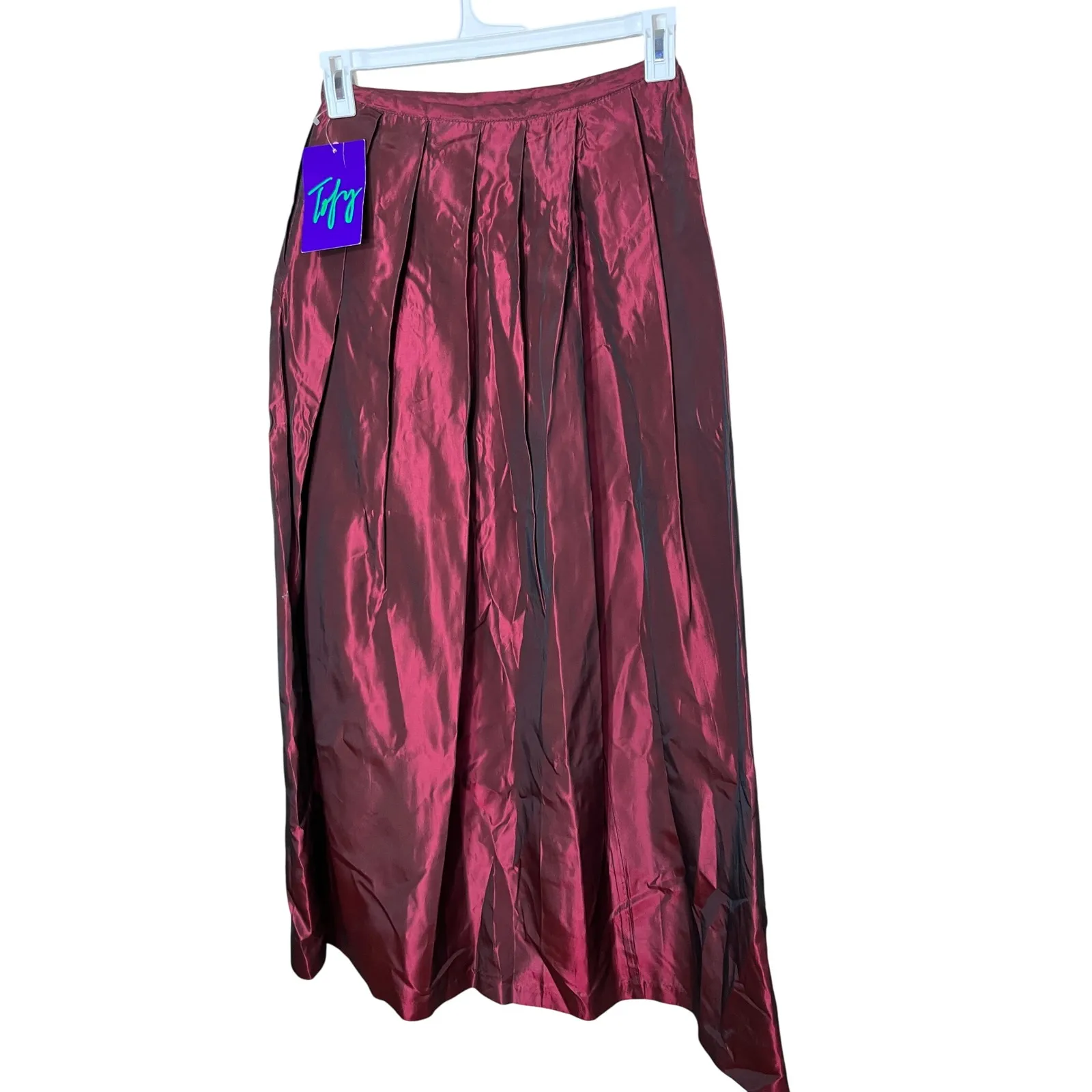 NWT Vintage Tofy Burgundy Maxi Skirt Pleated Long Evening Formal Womens 8 Red - Image 8