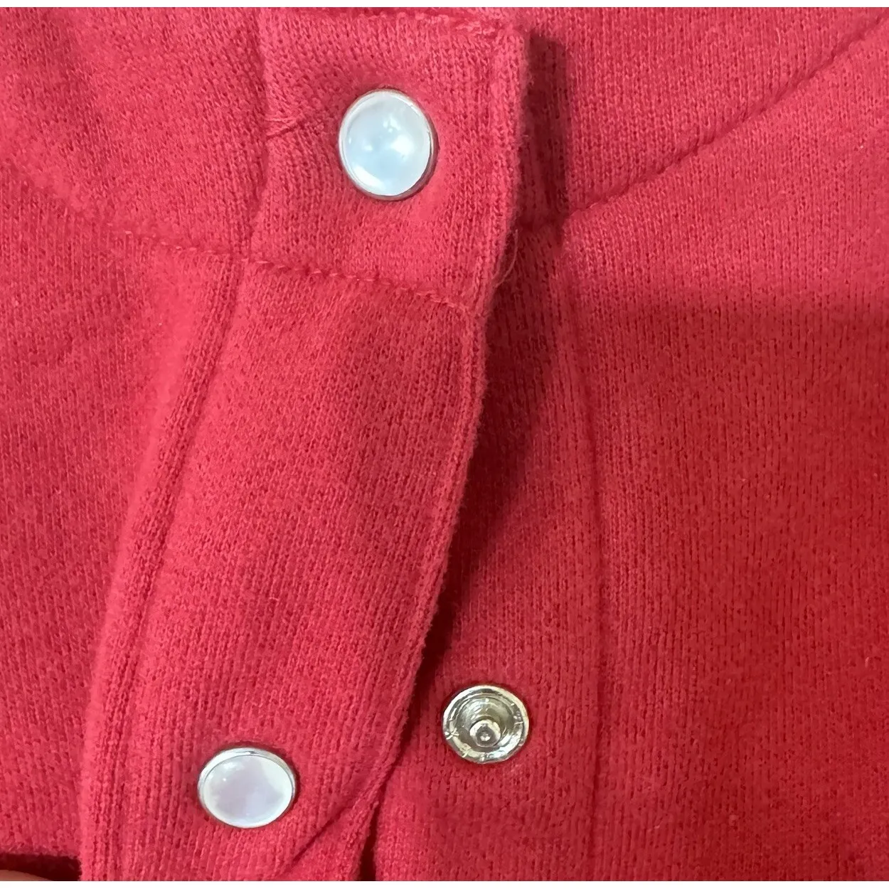 Y2K Snowmen W Snow Fleece Sweater Snap Embroidered‎ Red Classic Elements-sz L - Image 4