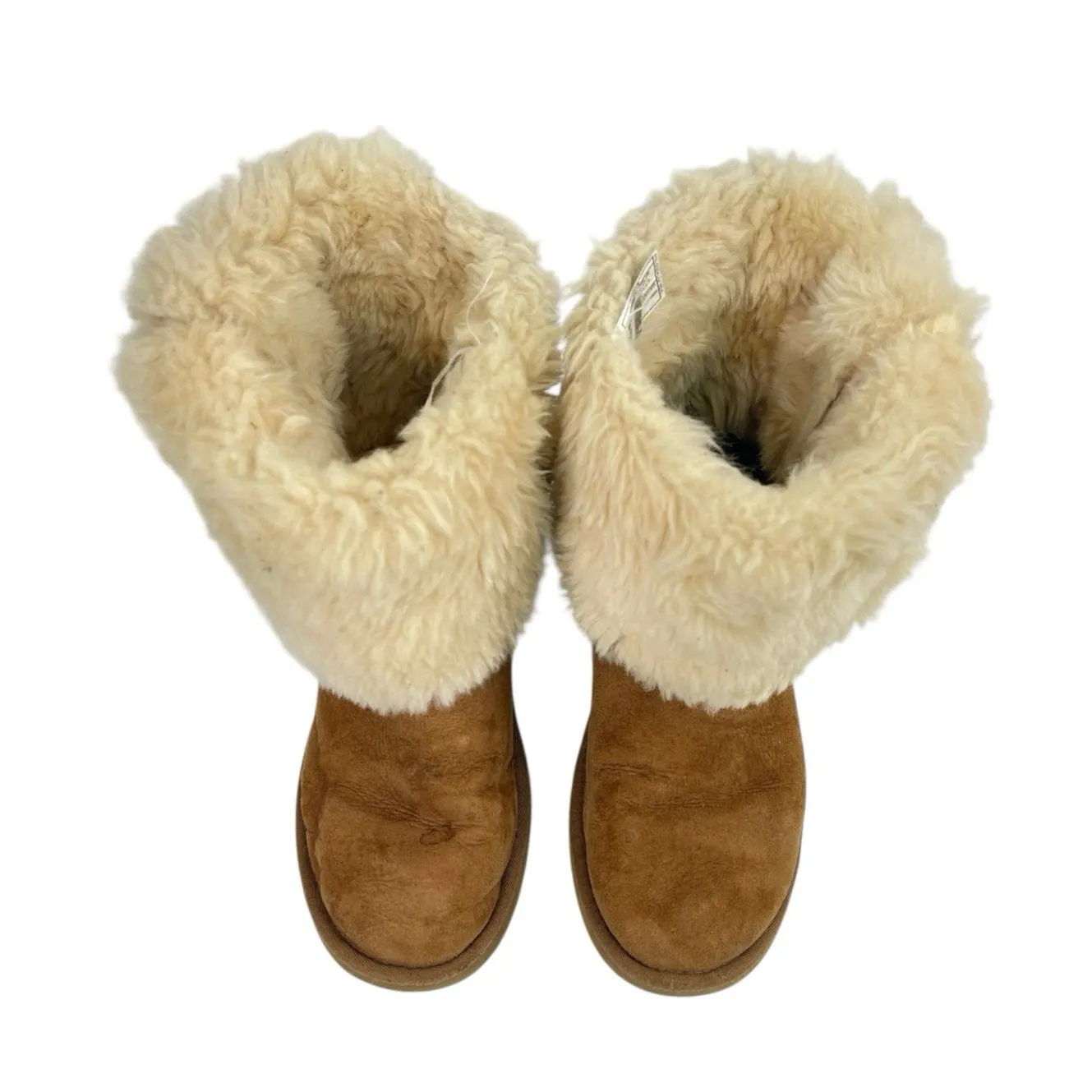 UGG Bailey Button Triplet II Brown Shearling Leather Mid Calf Snow Boots Size 7 - Image 3