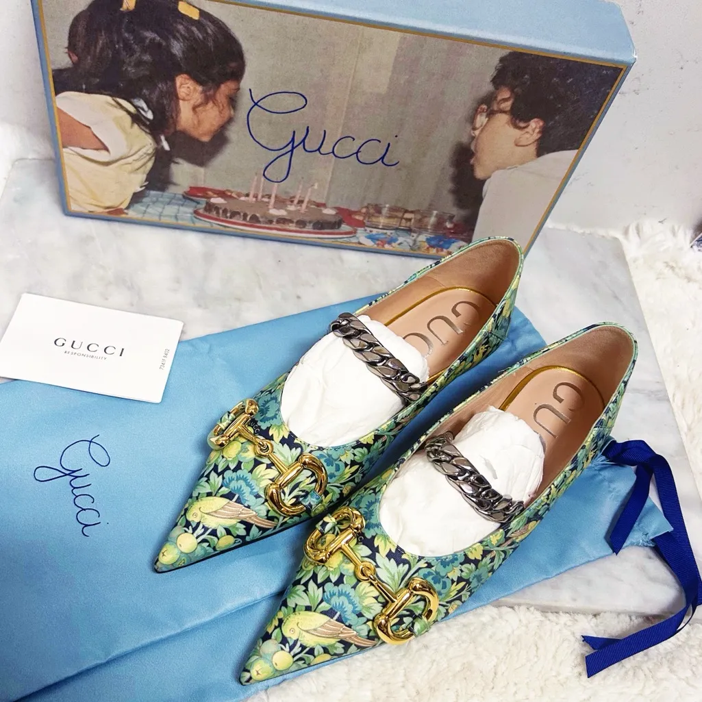 Authentic Gucci x Liberty Brand New in Box Floral Chain Ballet Horsebit Flats - Image 6
