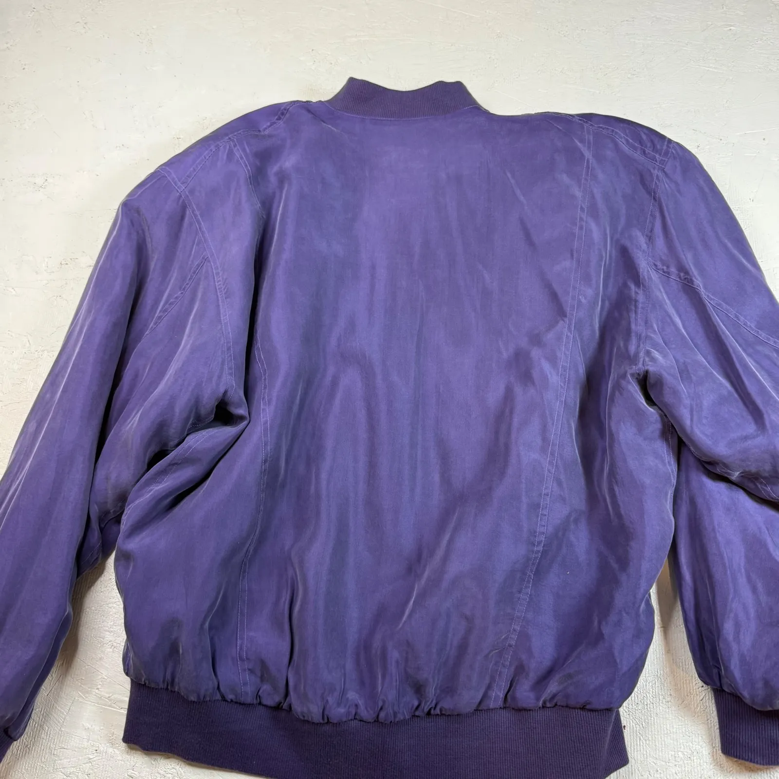 Genelli 100% Pure Silk Bomber Jacket‎ Purple Full Zip Size Medium Ribbed Cuffs - Image 5