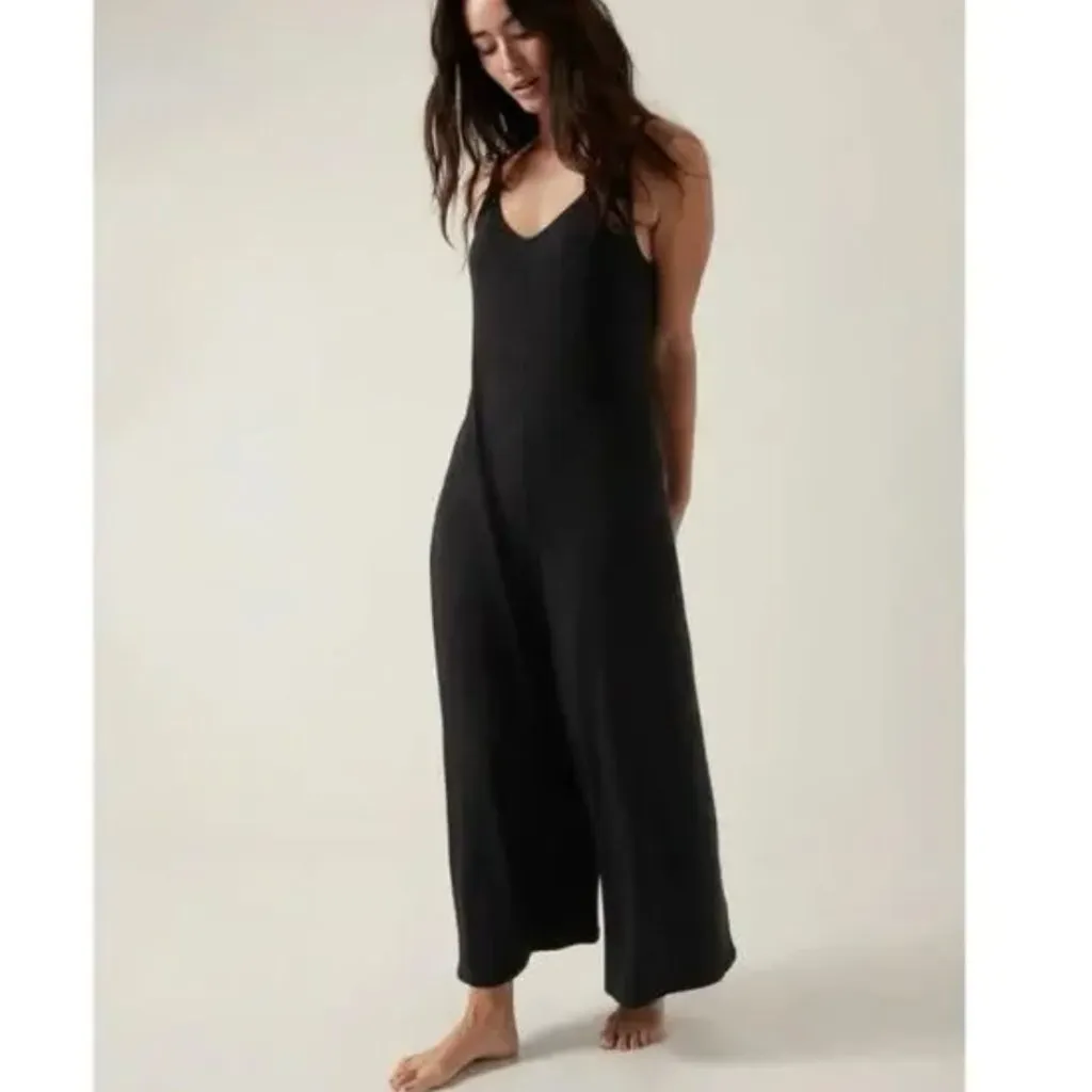 Athleta Nighttime Bliss V-Neck Sleep Romper Jumpsuit Oversized Wide Leg Black XS - Image 5