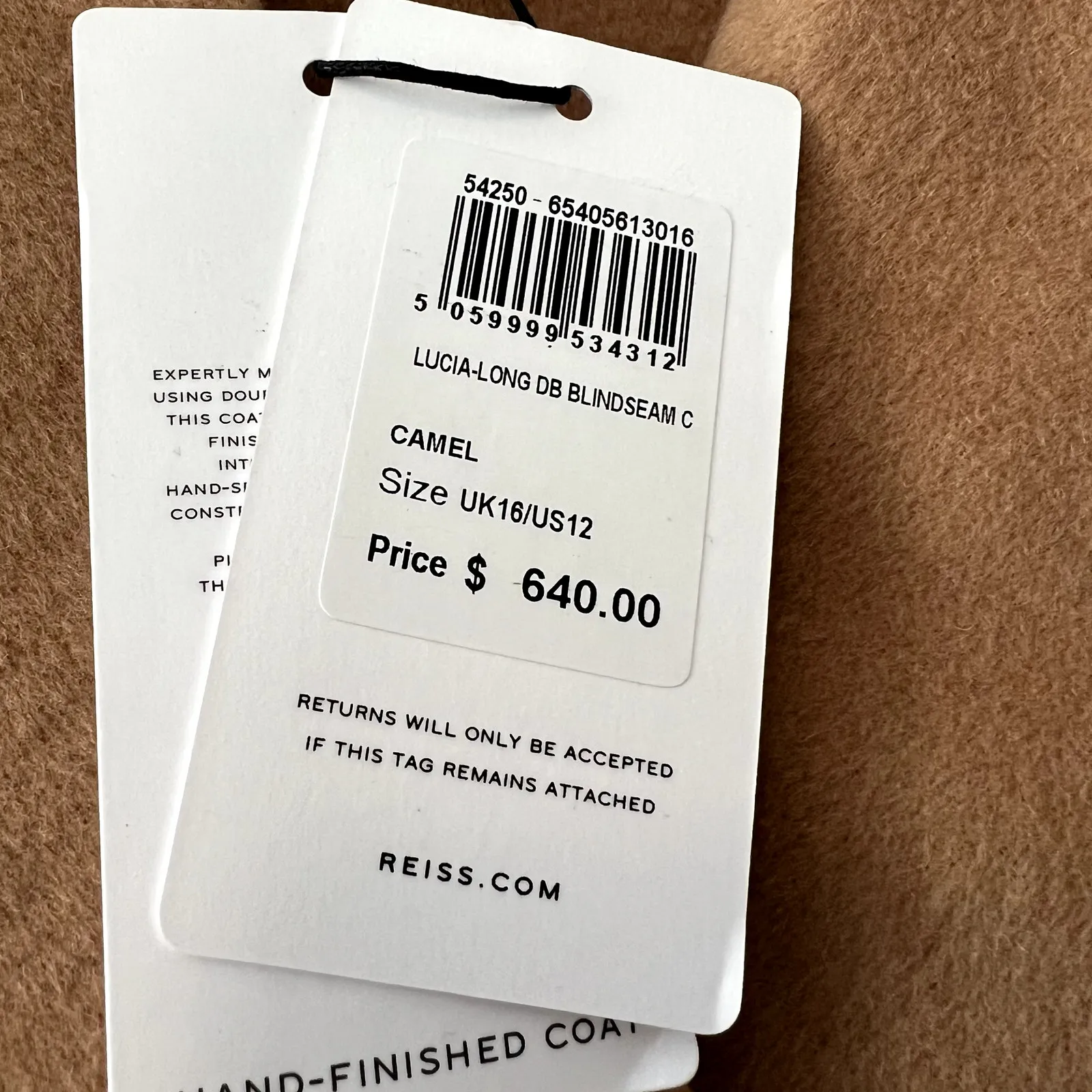 Reiss Lucia Double-Breasted Wool-Blend Coat in Camel Beige Size 12 NWT - Image 9