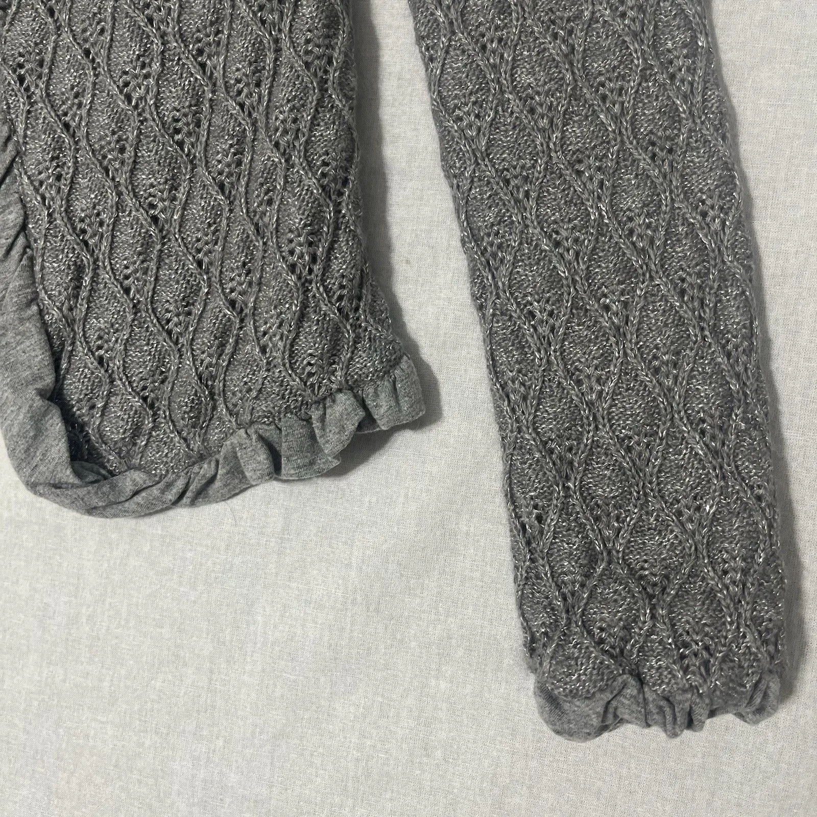 MANOUSH Angora Blend Small Ruffle Trim Cardigan Sweater Metallic Shimmer Event - Image 4