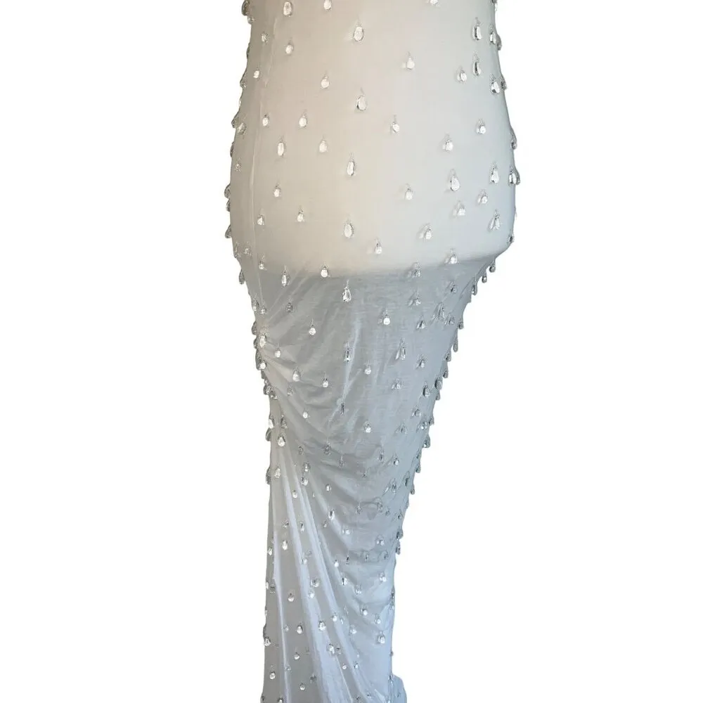 Wiederhoeft Embroidered Long Tank Dress in White 36 New Womens Beaded Runway Size undefined - Image 8