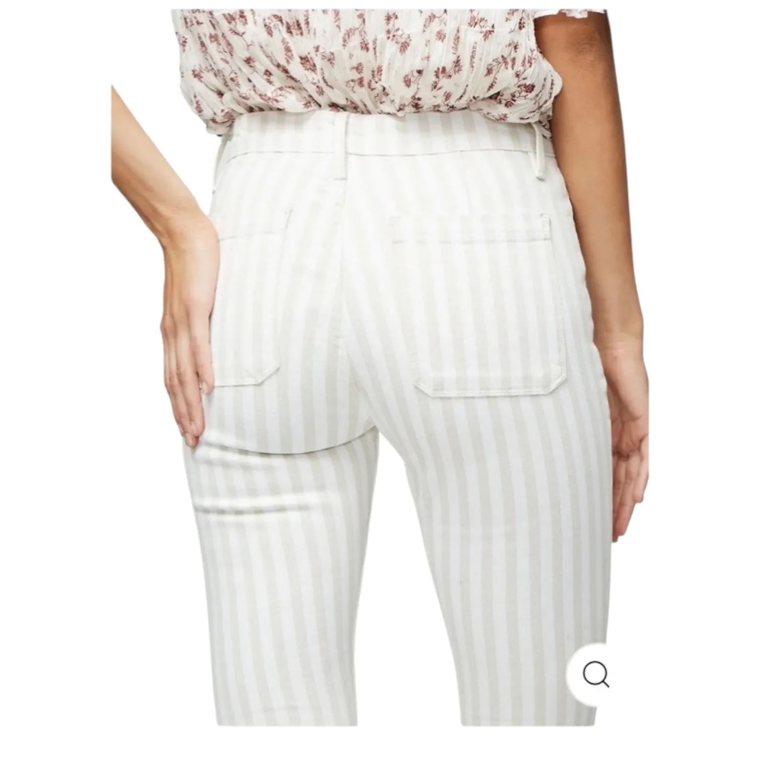 FRAME Women’s Tan+White Striped Le Bardot Crop Flare Raw Edge Denim Pant-size 33 - Image 3