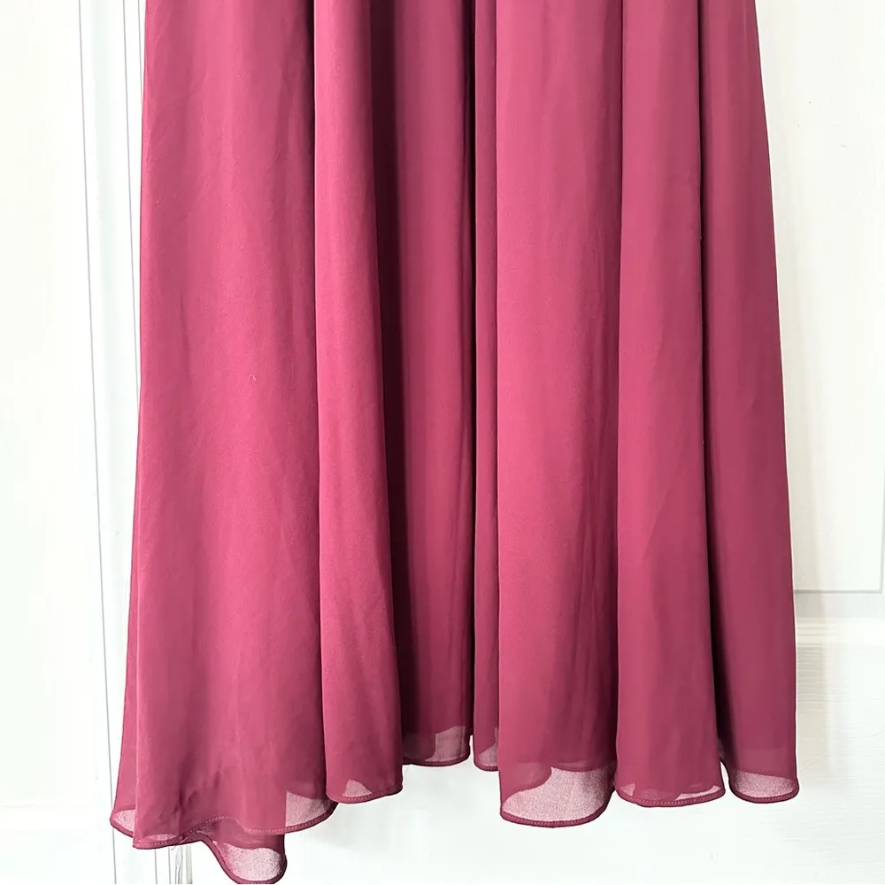 Lulu’s Burgundy Nude Lace Forever and Always Maxi Dress Formal Gown Large NWT - Image 12
