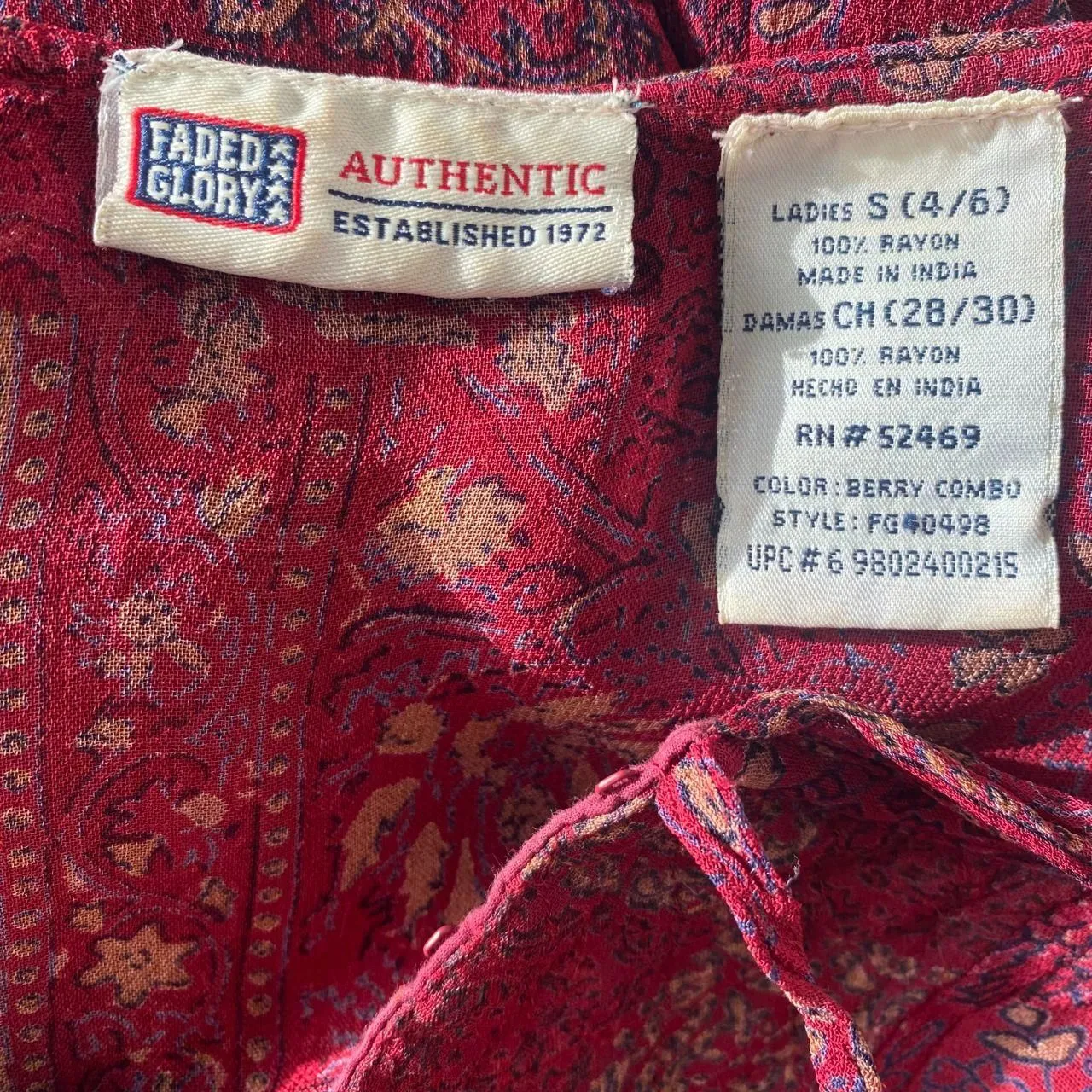 Faded Glory Witchy Whimsygoth Burgundy Red Paisley Patchwork Mesh Velvet Dress S - Image 8