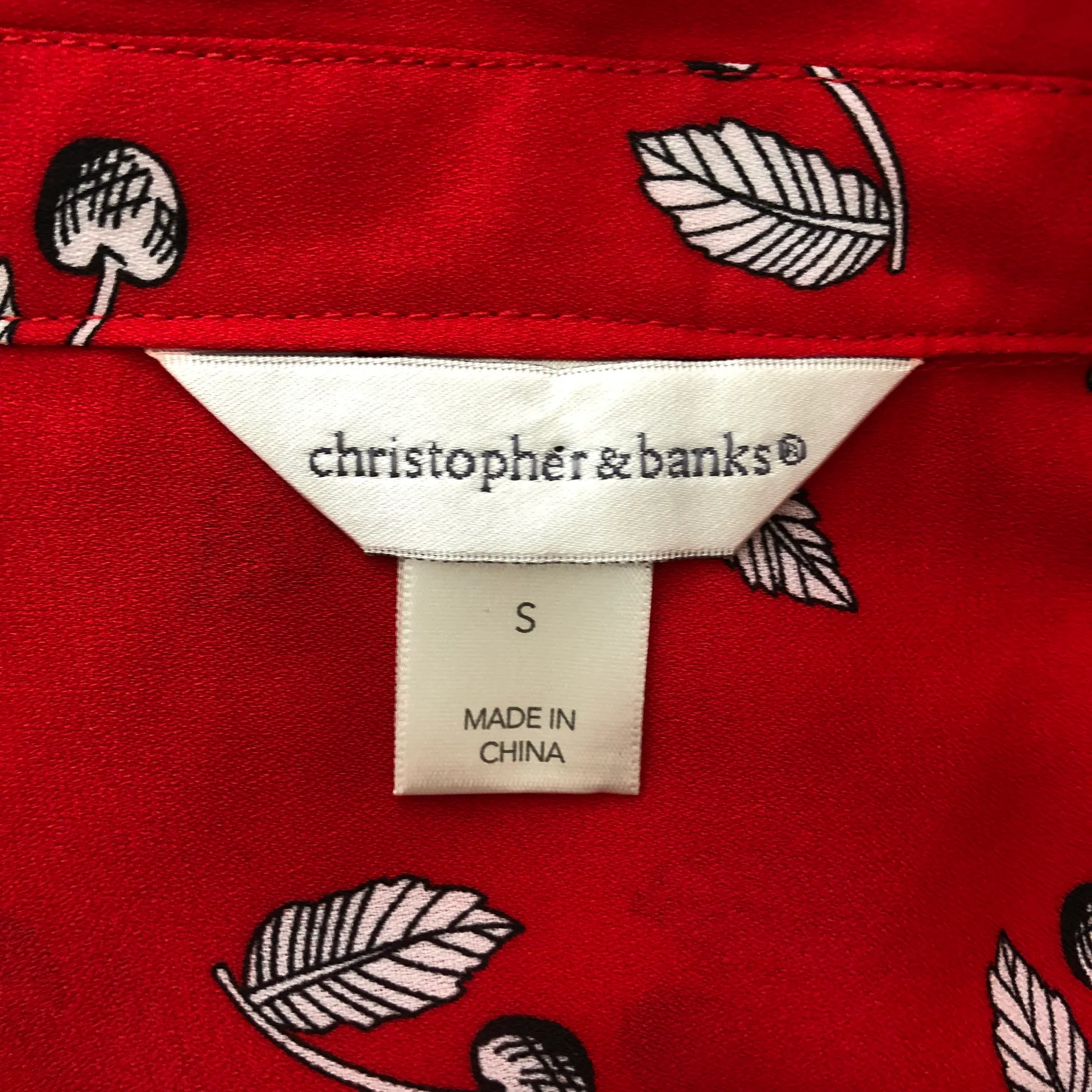 Christopher & Banks Red Cherry Printed Button Down Tank - Image 7