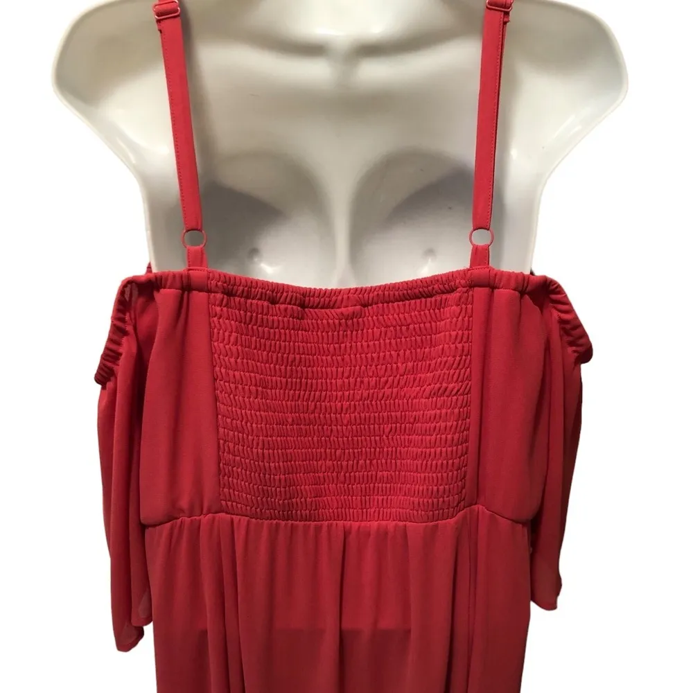 Coral Cold Shoulder Chiffon Maxi Dress 2X High~Low Fall Fashion Party - Image 9