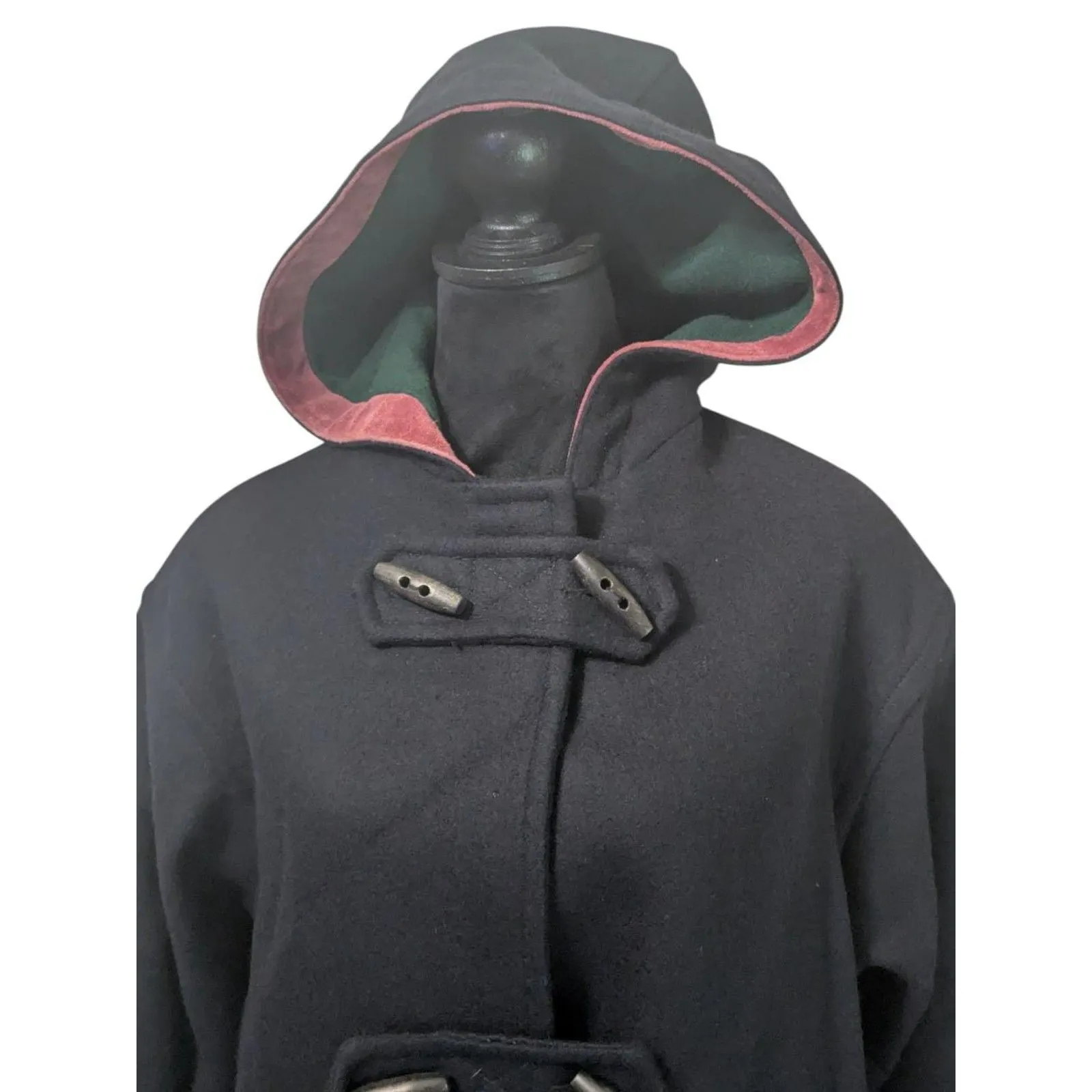 Vintage FORENZA 100% Wool Duffle Coat Toggle Hooded Black Medium Cabin Core - Image 2