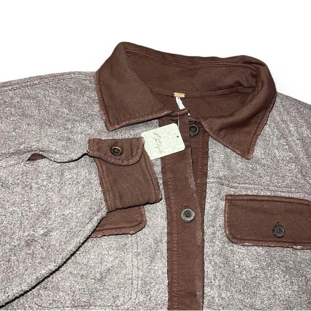 Free People  Shacket Oversized Button Down Utility Jacket Textured Cotton Blend - Image 5