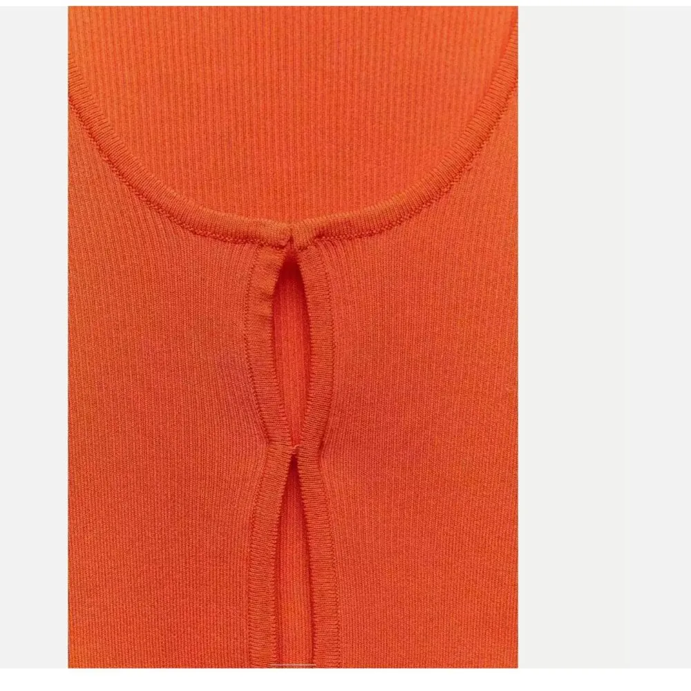 NWT ZARA Ribbed knit cropped cardigan orange 3646/008 - Image 4