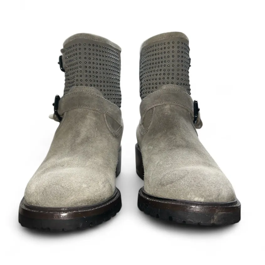 Coach Studded Buckle Combat Moto Boots Taupe Suede Size 7.5B - Image 2