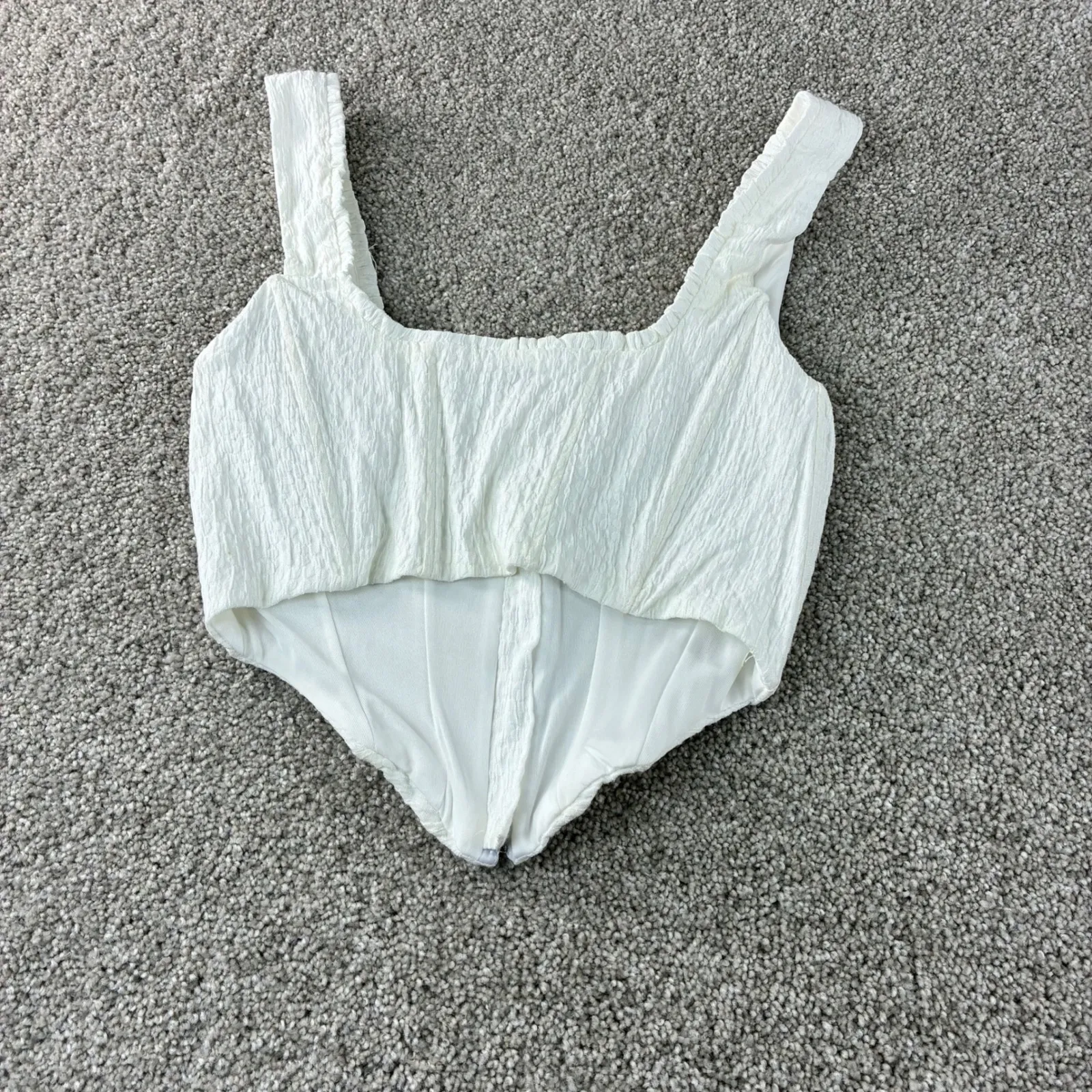 Stradivarius White Corset Top Women's Medium Square Neck Sleeveless Hook & Eye - Image 2