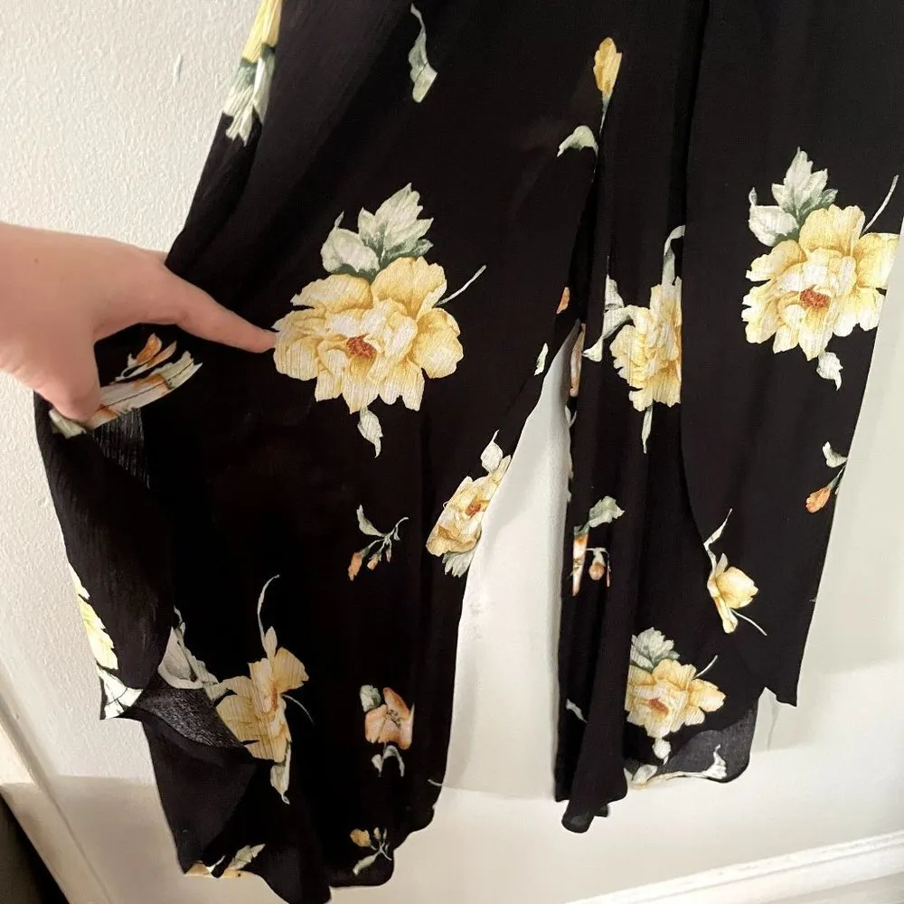 Mimi Chica jumpsuit black yellow floral rose petals rayon v-neck summer outfit - Image 3