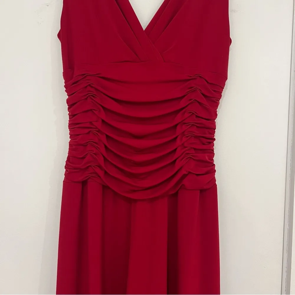 Red VNeck Mini Cocktail Dress Size 4 - Image 3