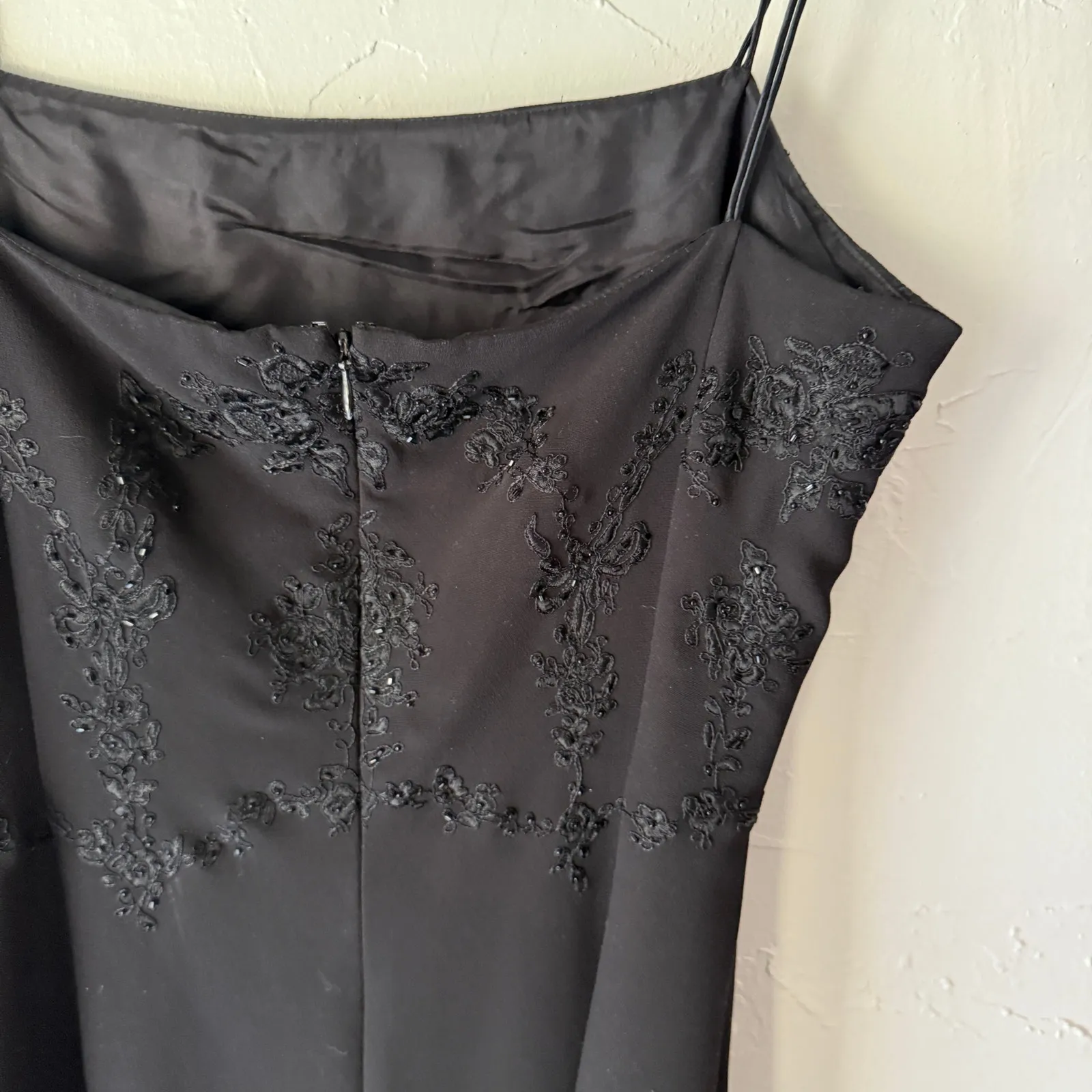 Y2K Ann Taylor Black Slip Dress‎ 6 Whimsigoth Beaded Lace Bust Formal Maxi - Image 5
