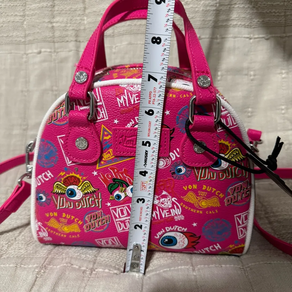 Von Dutch Jax Hot Pink and Black Graphic Bowling Luxury Bag - Image 14