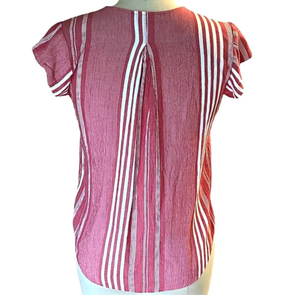 LIZ CLAIBORNE Ladies Red & White Striped Sleeveless Button Up Blouse ~ Size S - Image 4