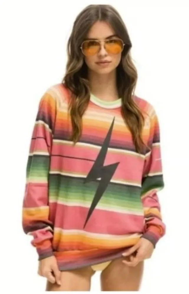 Aviator Nation Serape Bolt Stitch Sweatshirt, Pink | Size XS - Image 1