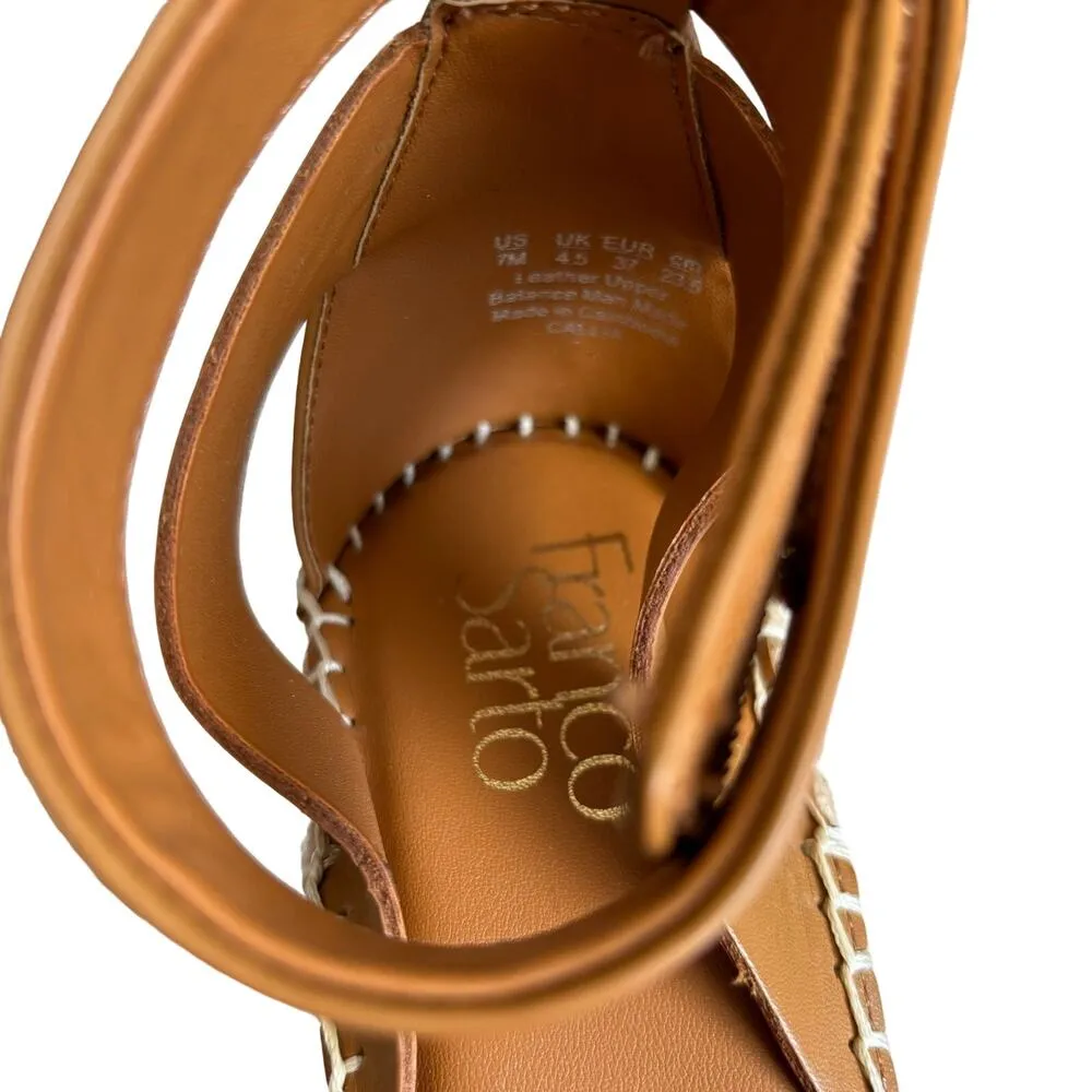 Franco Sarto Callia Cognac Strappy Leather
Wedge Espadrille Sandals Size 7 - Image 3