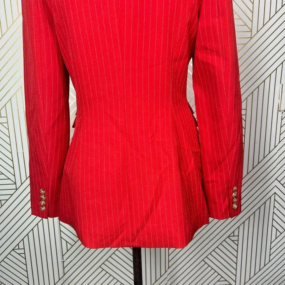 C/MEO Collective Go From Here Double Breasted Red Pinstripe Blazer Size Small - Image 11