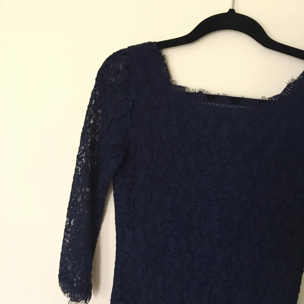 Diane Von Furstenberg Zarita Navy Blue Lace Dress Size 4 - Image 5