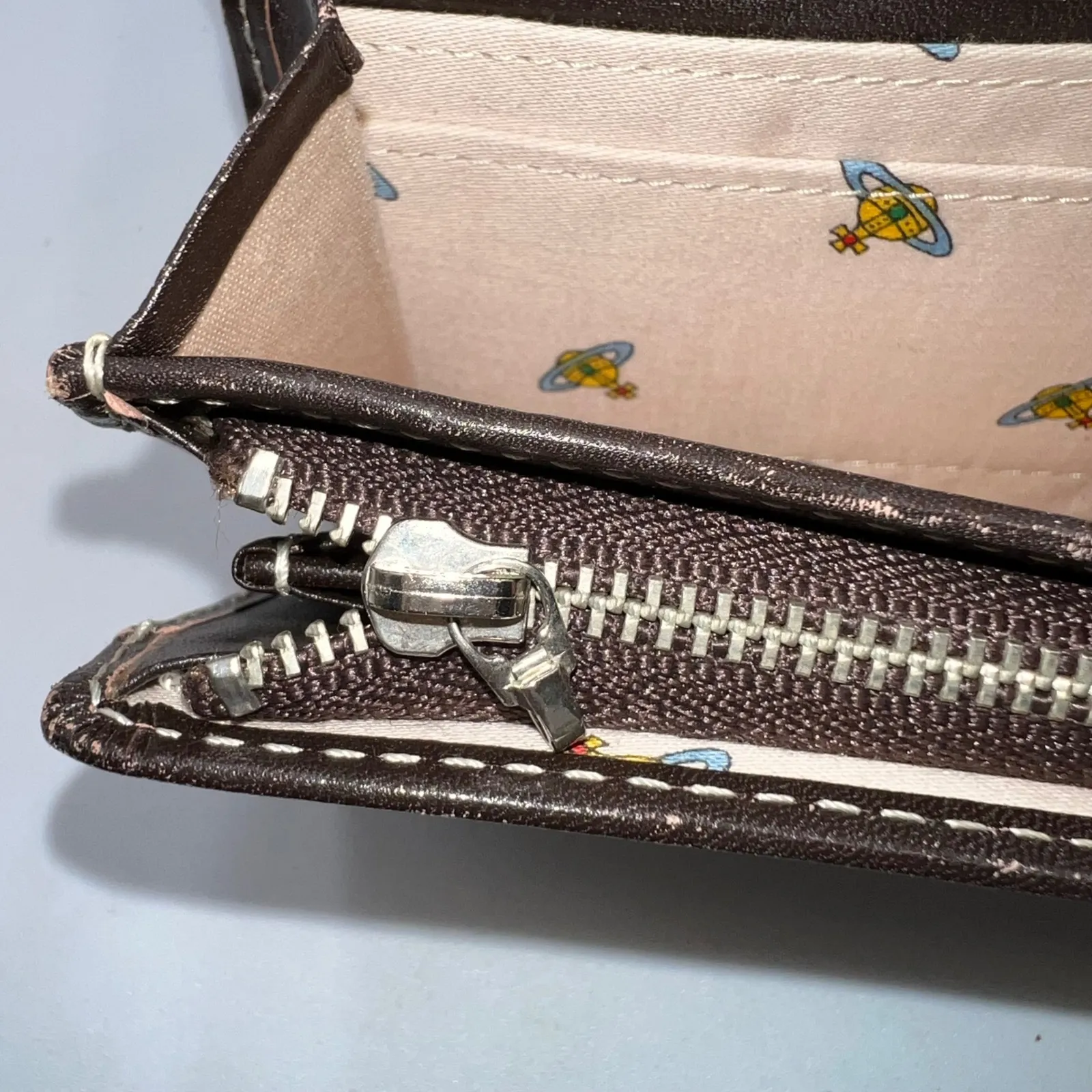 Vivienne Westwood Orb Striped Canvas Leather Tri-Fold Wallet - Image 8