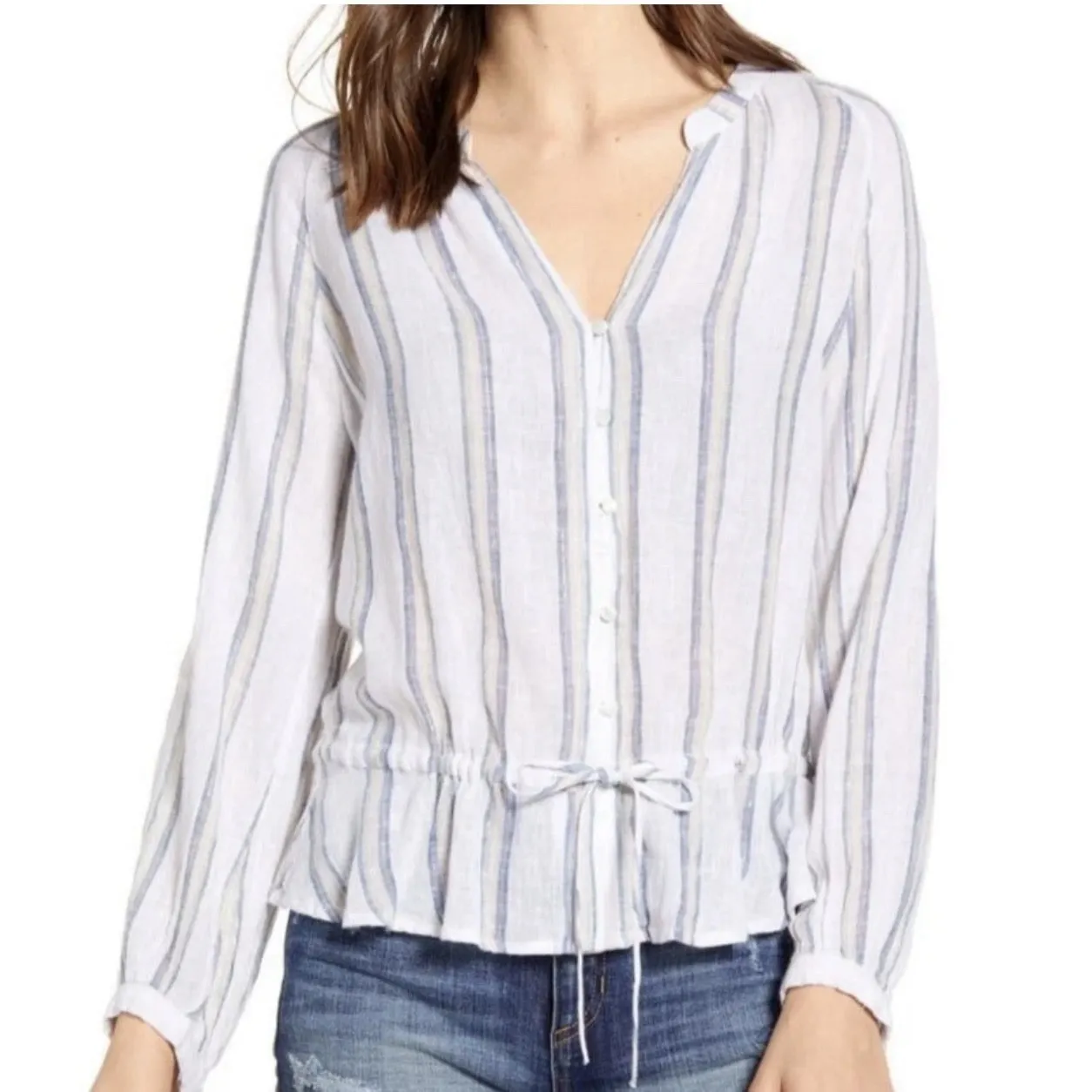 Rails Marti Ryland Stripe Linen Women's Blouse Top Shirt Size XS Casual - Image 2