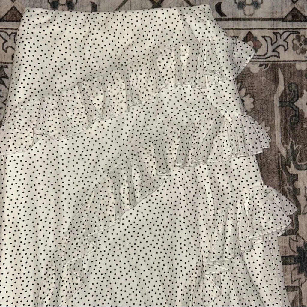 Chic Asymmetrical White Polka Dot ruffle maxi Skirt - Image 3
