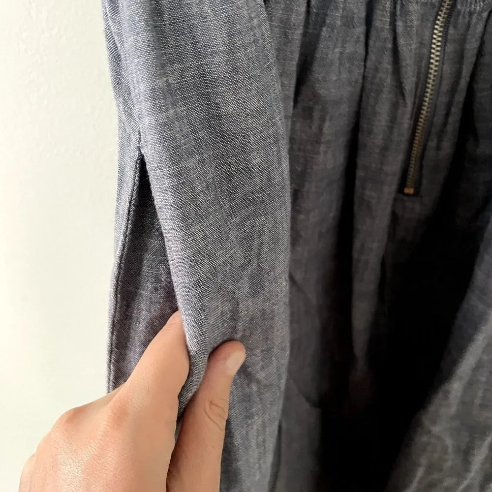 London Times blue sleeveless summer dress zip down pockets denim cotton sundress - Image 4