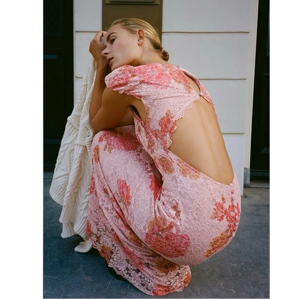 Free People Dainty Ethereal Butterfly Babe Lace Maxi Dress Antique Floral Large - Image 11