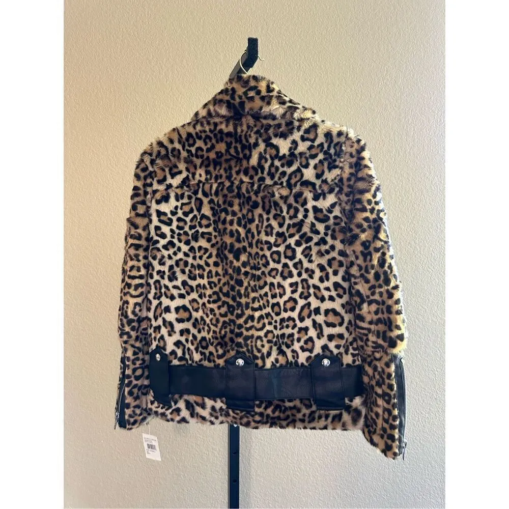 Blank NYC Faux Fur Leopard Print Moto Jacket Size XS - Image 5