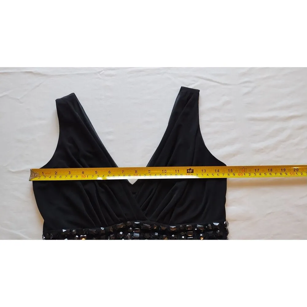 B Smart Sz 4 Black on Black Beaded Self Belt Poly Spandex Dress NWT - Image 6