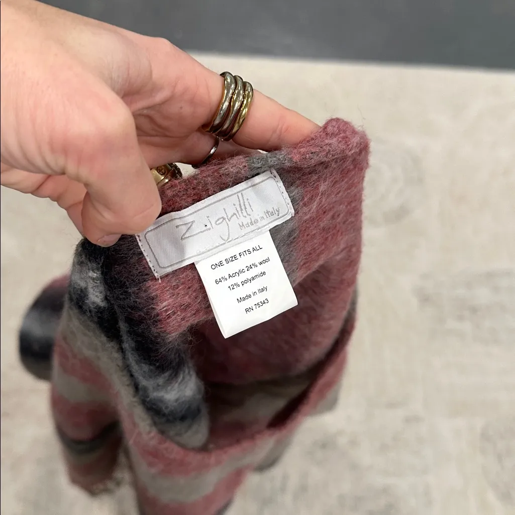 Pink and Gray Fringe Plaid Shawl Size undefined - Image 4