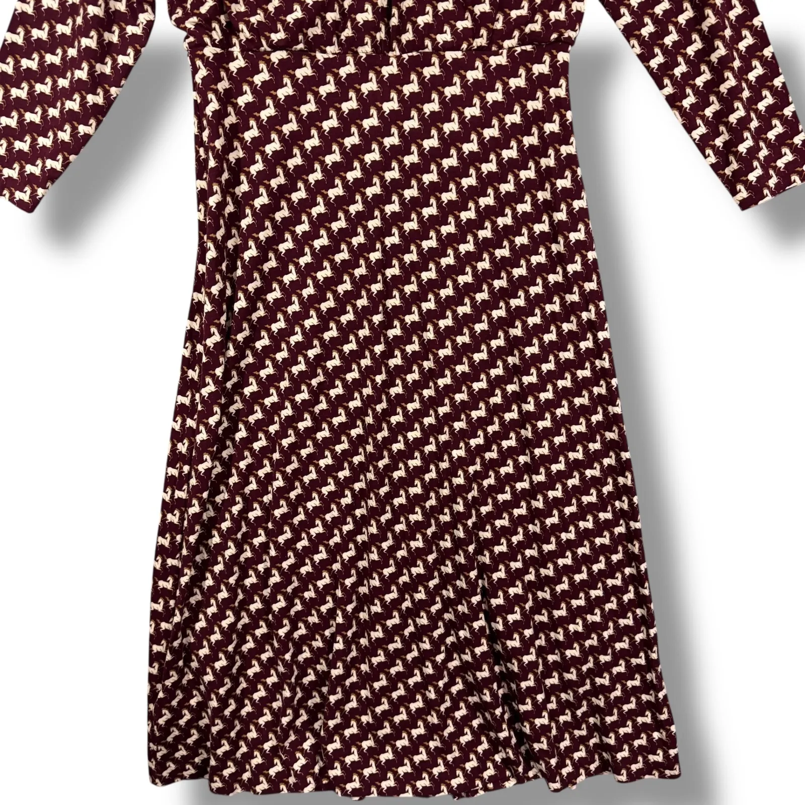 Ann Taylor Horse Print Blouson Midi Dress Burgundy Smoked Garnet Size 8 - Image 4
