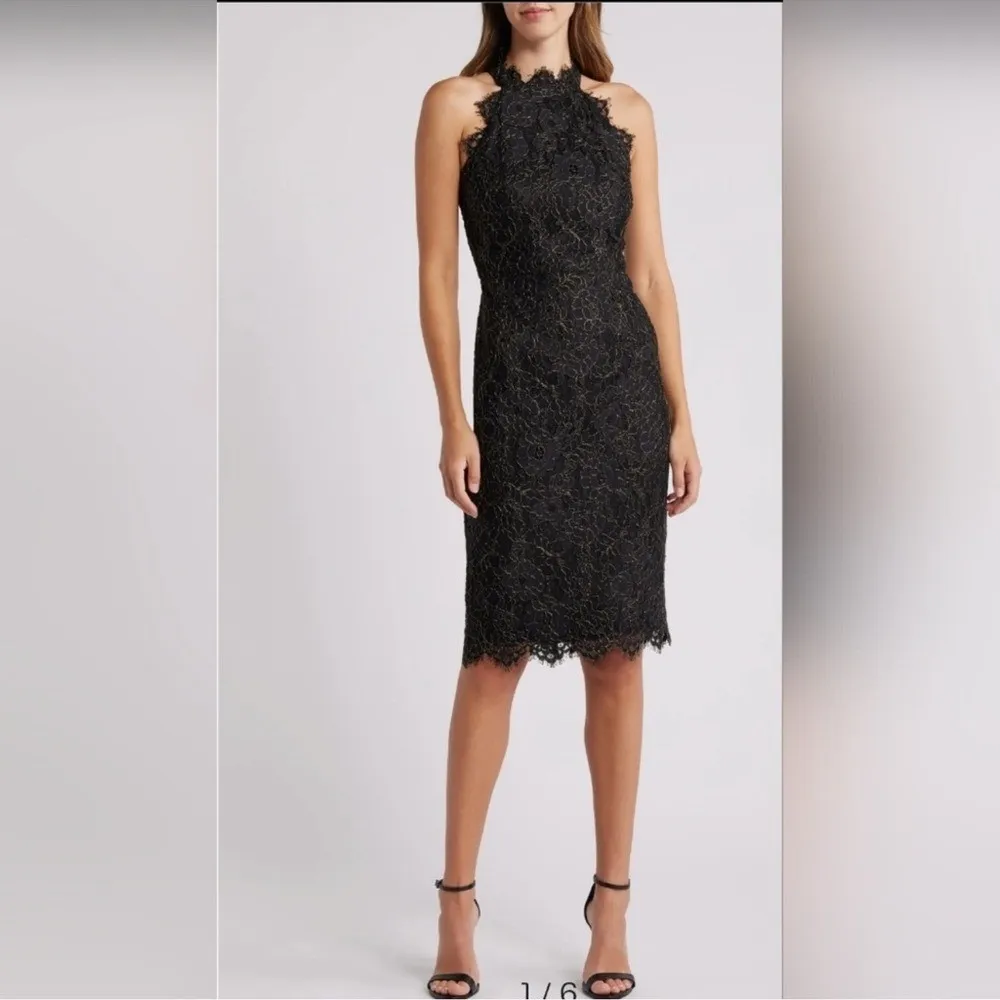 Eliza‎ J Women's Metallic Eyelash Lace Midi-Dress, Black/Gold, Size 16, NWOT - Image 4