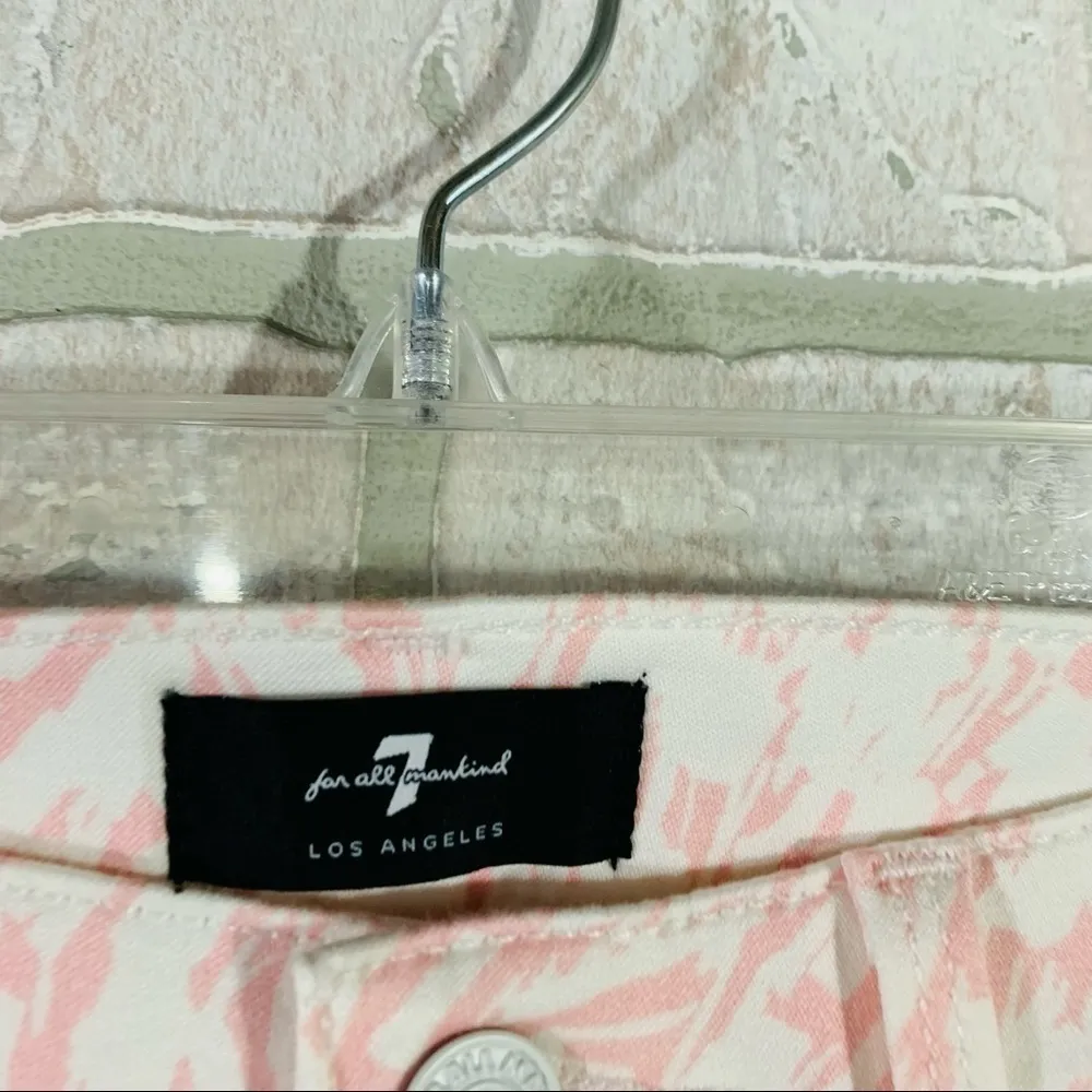 7 For All Mankind The High Waist Ankle Skinny Jeans in Pink/White Abstract Sz 28 - Image 9