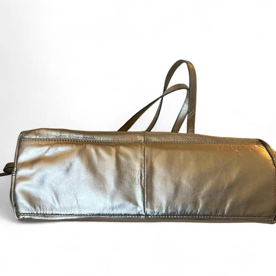 B. Makowsky Gold Metallic Leather Shoulder Bag Silver - Image 3