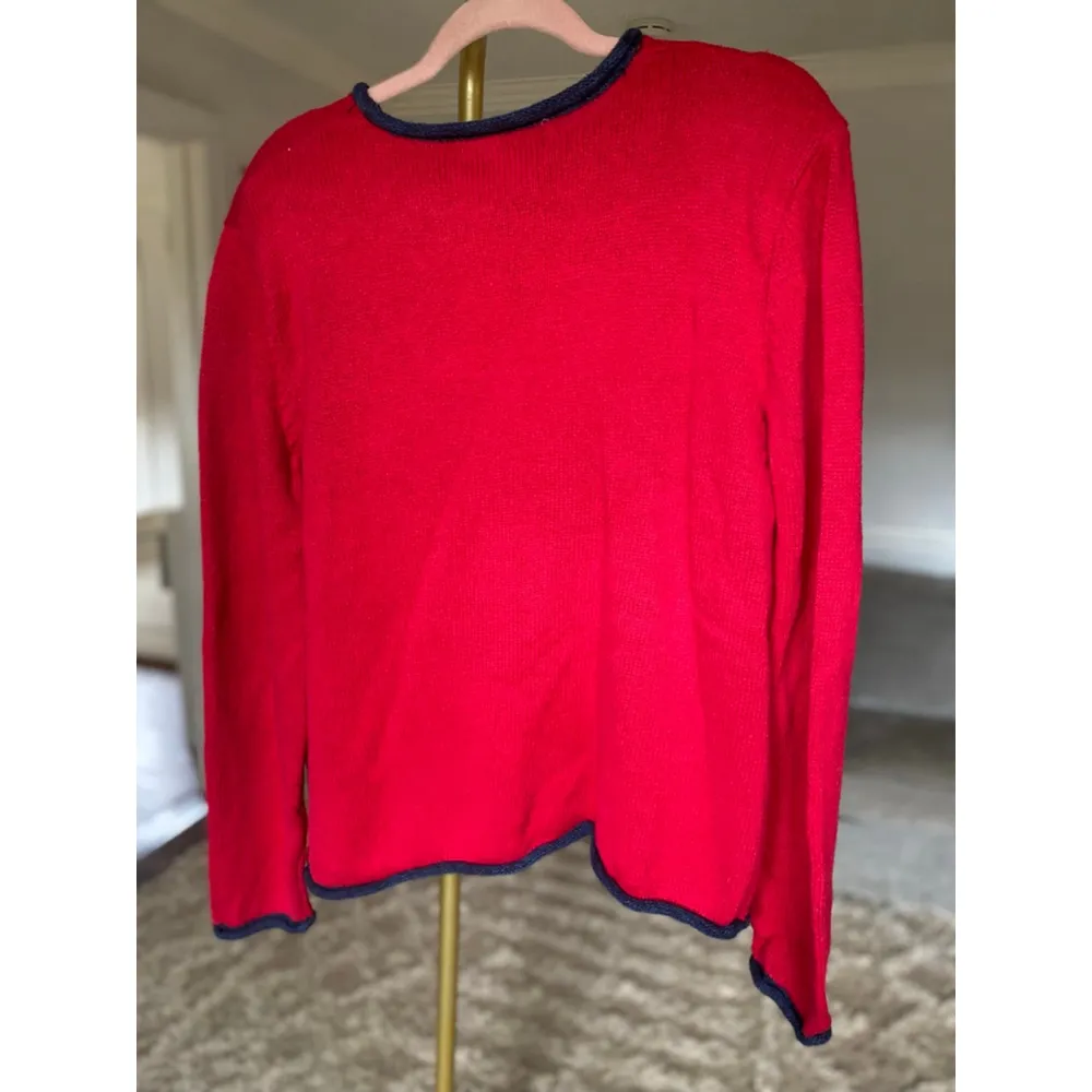 Vintage Merry Christmas Knit Sweater Heirloom Holiday Parisian Festive Red Party Size XL - Image 3