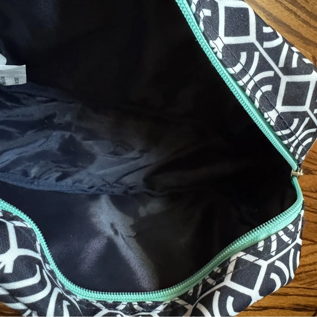 Elegant Monogrammed Black and White Patterned Cosmetic Bag - Image 4