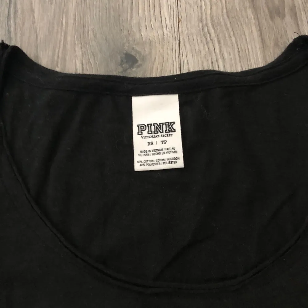 Victoria’s Secret Pink Rhinestone Embellished P Tee Shirt Bling Sequin XS Black - Image 3