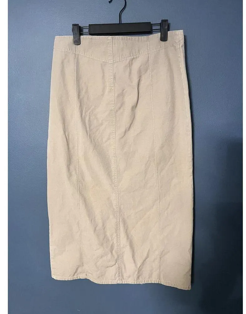 VTG Of Khakis Long Chino Skirt Maxi Slit Minimalist Khaki Tan Large Y2K - Image 3